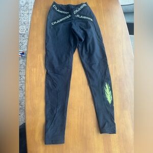 Women’s Black Leggings with Green Leaf Design